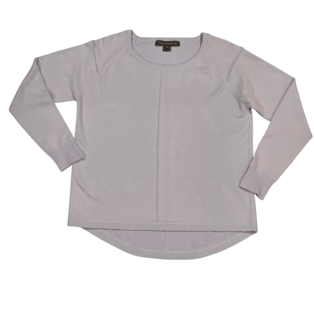 French Connection Women's Crewneck Sweater Pullover Droptail Hem Light Blue Sz M